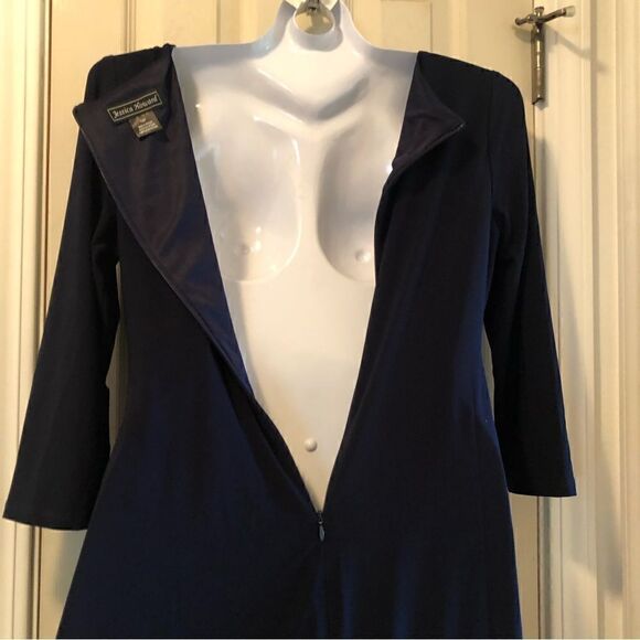 Navy blue dress with 3/4 sleeves and side ruffle - very flattering -size 14 - Picture 4 of 7